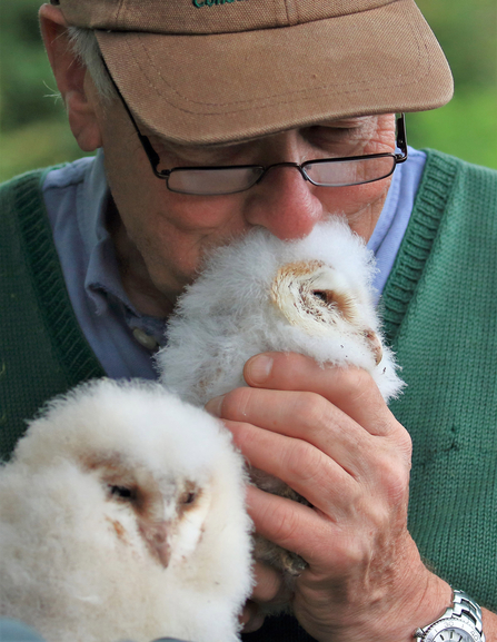 David Sandford with the first barn owl chicks in 2019