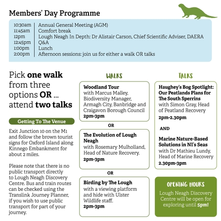 Square image showing details of the programme for Ulster Wildlife's 2024 AGM and Members' Day